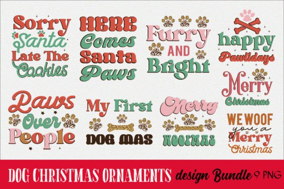 Christmas Dog Ornaments PNG Bundle