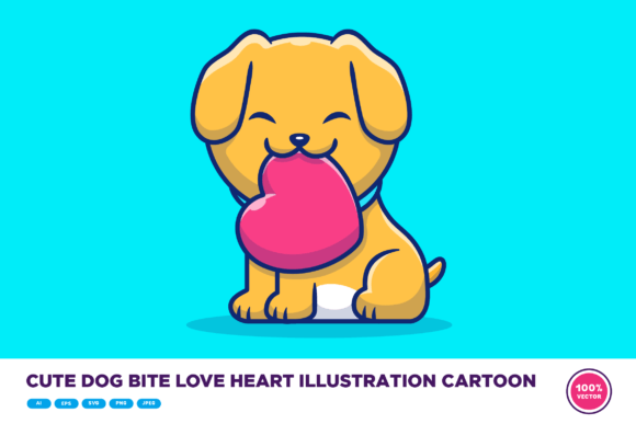 Cute Dog Bite Love Heart Illustration