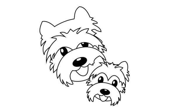 Dog and Puppy Floating Heads, Line Art
