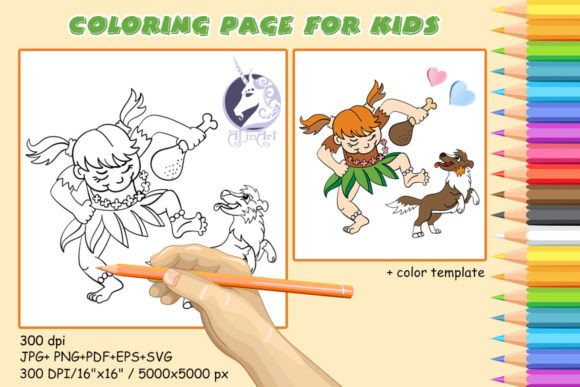Kids Coloring Dancing Girl with a Dog