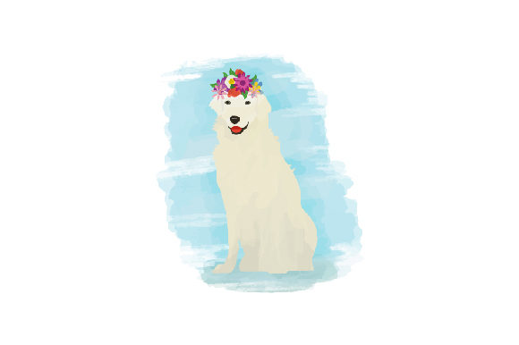 Kuvasz Dog with Flower Crown Watercolor