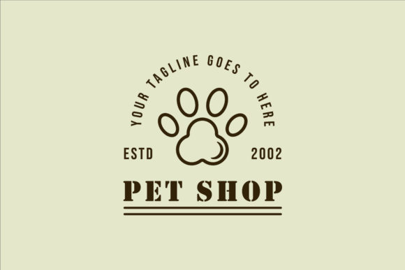 Paw Logo Line Art Simple Vintage Vector