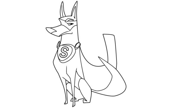 Super Dog Sitting Line Art