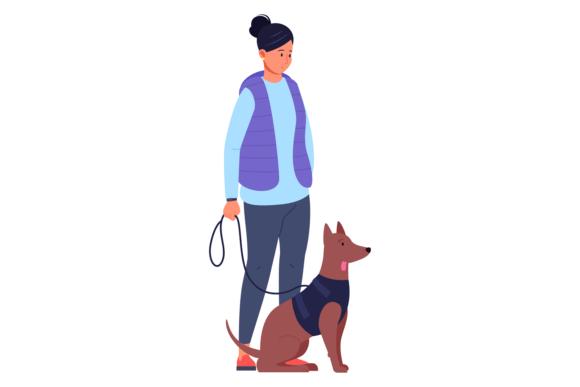 Young Woman with Dog on Leash